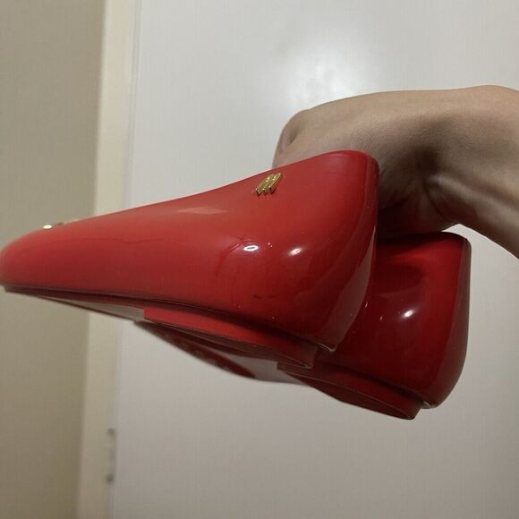 Melissa Red gold heart jelly Valentine space love slip on rubber flats size US 8 - Picture 7 of 8